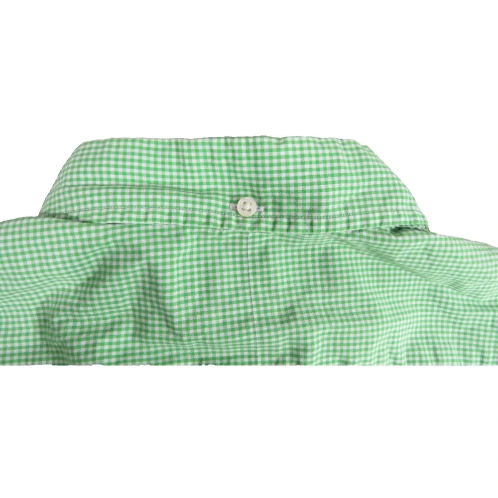 Polo Ralph Lauren Shirt Men L Green White Gingham Check Custom Fit Orange Pony